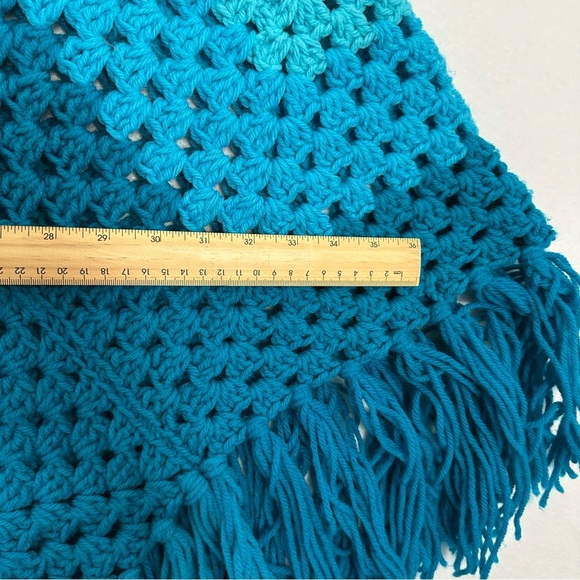 Handmade Teal Crochet Poncho Oversized Duster Boho Hippie Granny  *READ - Picture 7 of 12